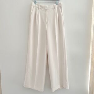 Aritzia The Effortless Pant Size 10 Wide Leg Pleated Trousers Cream White Career